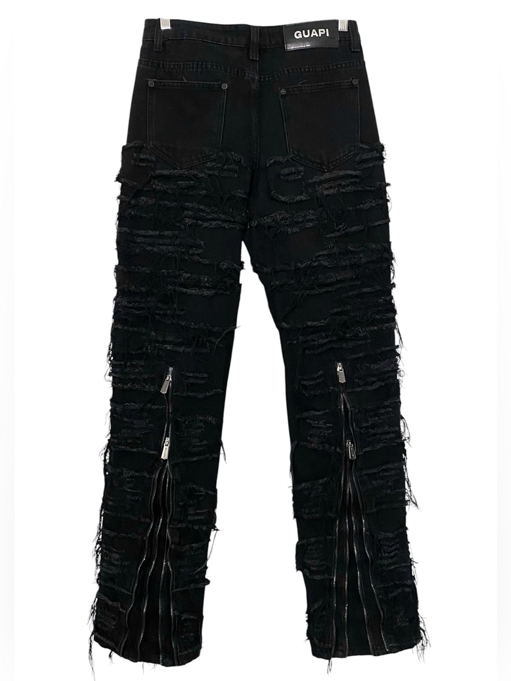Guapi Men’s 30 Stacked Black Obsidian Distressed Jeans Zippers Relaxed Straight - Picture 4 of 12
